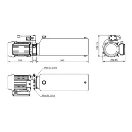 Pilnas hidraulinis blokas (maitinimo šaltinis) 230V 0,75kW 1,0cm3 su skirstytuvu ir svirtimi dvigubo veikimo cilindrui valdyti, 