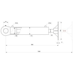 Hidraulinis cilindras skaldymo įrenginiui, galia: 20 tonų, ilgis: 860 mm, eiga: 500 mm, CJ2F-100/50/500.