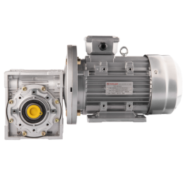 Trifazis 380 V 4 kW elektros variklis su HMRV 75 IEC100 sliekine pavarų dėže, kurios perdavimo skaičius yra 1:7,5. Atitinka NMRV