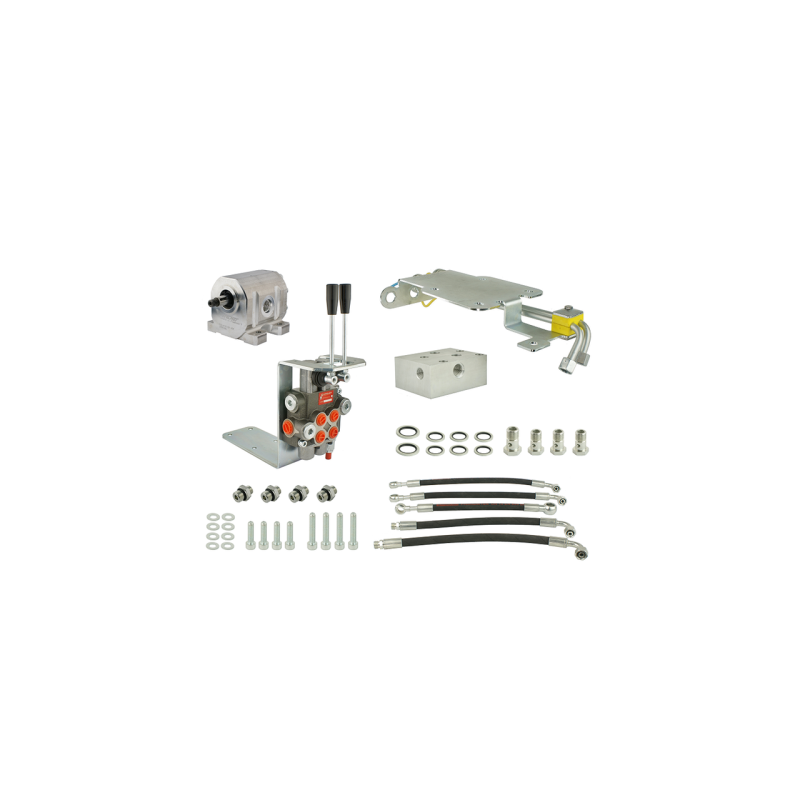 Komplektas traktoriaus pagrindinei hidraulikai konvertuoti ir išplėtiti, įskaitant adapterį, aliuminio siurblį, 2 sekcijų skirst