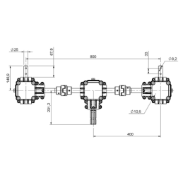 Pilnas 1:1,44 transmisijos mazgas skirstytuvui su saugos sankabomis + 1000 mm sija ir tvirtinimo elementais