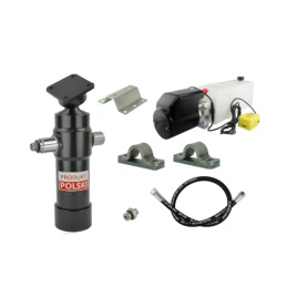 Savivarčio priekabos hidraulika. Vertimo komplektas: 12 V maitinimo šaltinis + 700 eigų pavara, keliamoji galia iki 5 tonų.