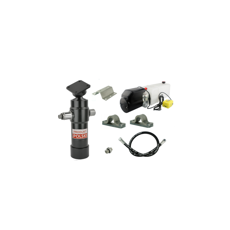 Savivarčio priekabos hidraulika. Vertimo komplektas: 12 V maitinimo šaltinis + 700 eigų pavara, keliamoji galia iki 5 tonų.