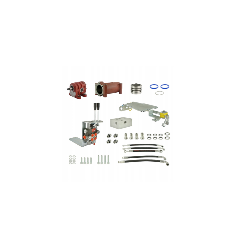Komplektas traktoriaus pagrindinei hidraulikai konvertuoti ir išplėtiti, įskaitant adapterį, ketaus siurblį, kėlimo stūmoklį ir 
