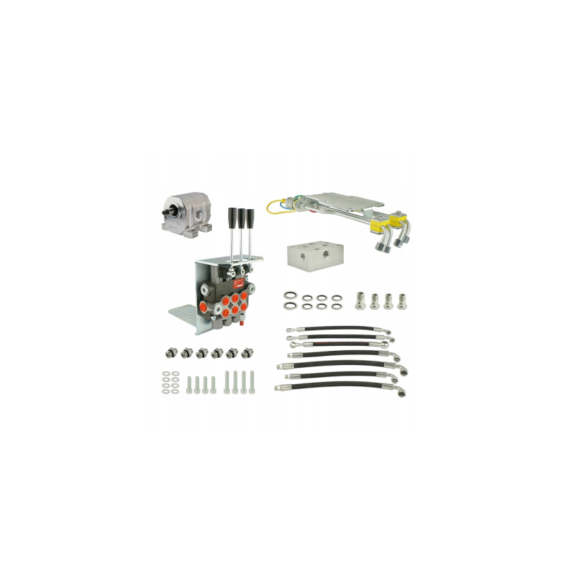 Komplektas traktoriaus pagrindinei hidraulikai konvertuoti ir išplėtiti, įskaitant adapterį, aliuminio siurblį, 3 sekcijų skirst