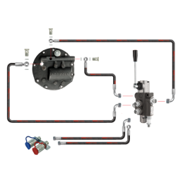 1 sekcijos hidraulinis skirstytuvas su sustiprinta pompa ir naujo tipo dangteliu su išorinio skirstytuvo išleidimo anga bei EURO