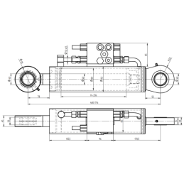 Hidraulinis plūgo pasukimo cilindras CJ2F-80/40/236 L:480 U40W komplekte su pasukimo valdymo vožtuvu