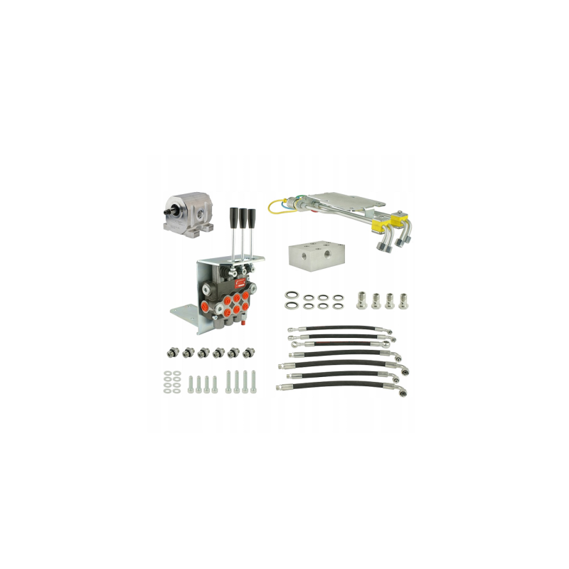 Komplektas traktoriaus pagrindinei hidraulikai konvertuoti ir išplėtiti, įskaitant adapterį, aliuminio siurblį, 3 sekcijų skirst