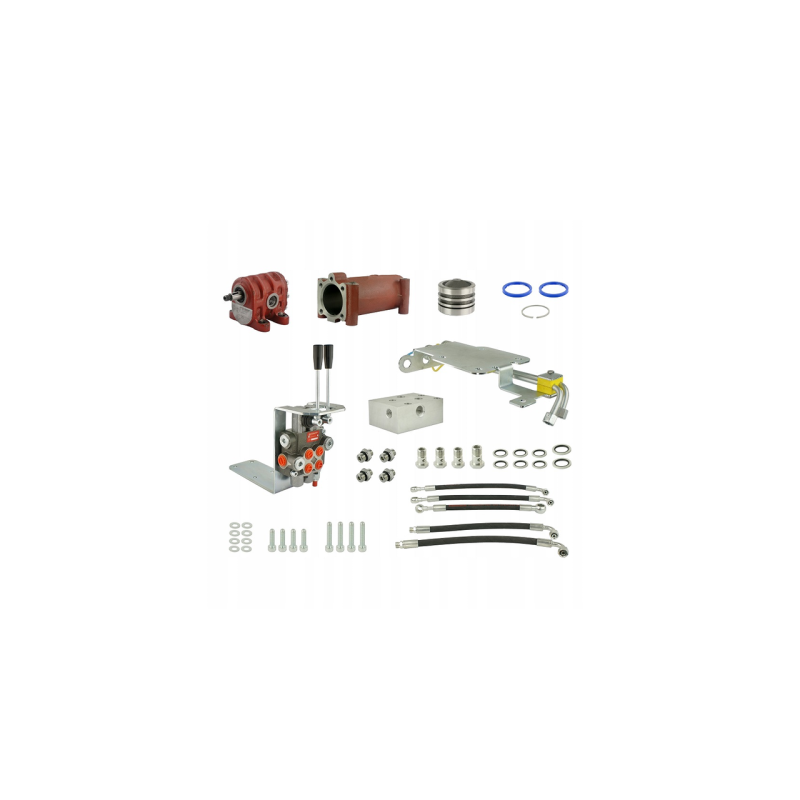 Komplektas traktoriaus pagrindinei hidraulikai konvertuoti ir išplėtiti, įskaitant adapterį, ketaus siurblį, kėlimo stūmoklį ir 
