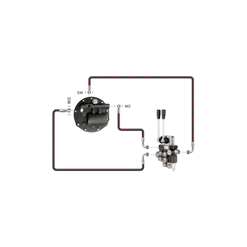 Dviejų sekcijų hidraulinis skirstytuvas su naujo tipo pilnu siurblio dangteliu ir išorinio skirstytuvo išleidimo anga