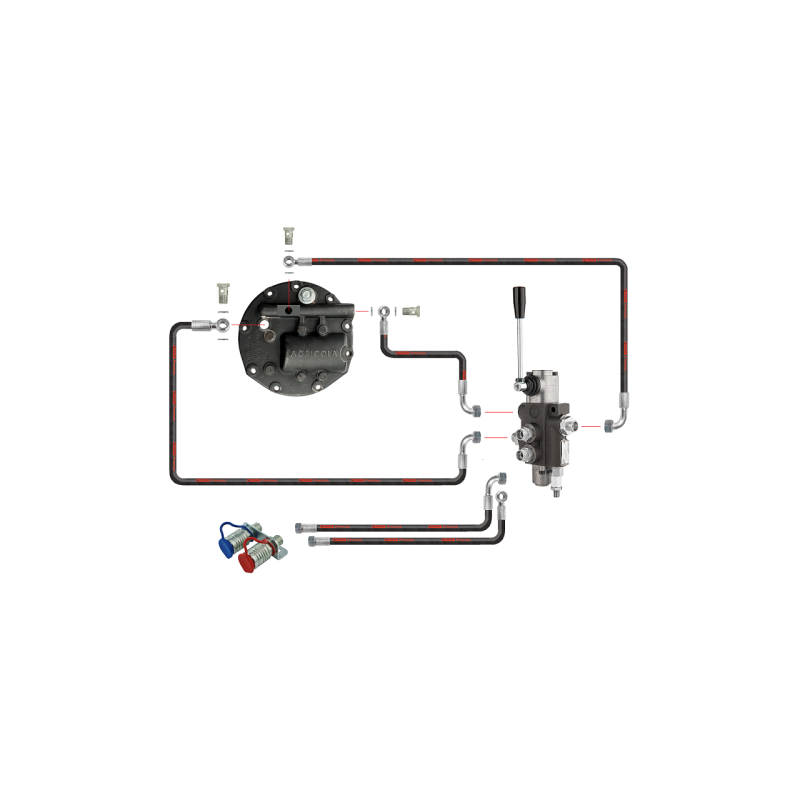 1 sekcijos hidraulinis skirstytuvas su sustiprinta pompa ir naujo tipo dangteliu su išorinio skirstytuvo išleidimo anga bei EURO
