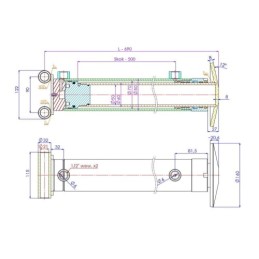 Hidraulinis atraminis pėdos cilindras, dvigubo veikimo cilindro ilgis: 690 mm, eiga 500 mm + tvirtinimo detalės su 25 cm3 rankin