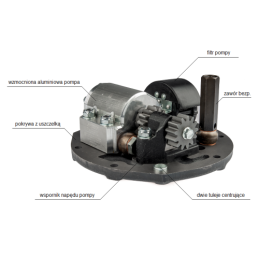 Dviejų sekcijų hidraulinis skirstytuvas su naujo tipo pilnu siurblio dangteliu ir išorinio skirstytuvo išleidimo anga