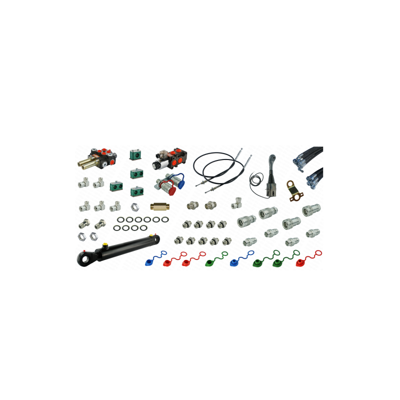 Pilna hidraulika Tur C-330 krautuvui, skirstytuvas + vairasvirtė su trosais + solenoidinis vožtuvas + kaušo cilindras + žarnos +