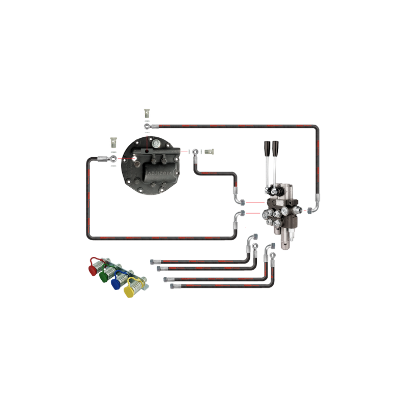 Dviejų sekcijų hidraulinis skirstytuvas su plūduriuojančia sekcija, komplektuojamas su sustiprintu siurbliu ir naujo tipo dangte