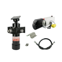 Savivarčio priekabos hidraulika. Vertimo komplektas: 12 V maitinimo šaltinis + 700 eigų pavara, keliamoji galia iki 5 tonų.