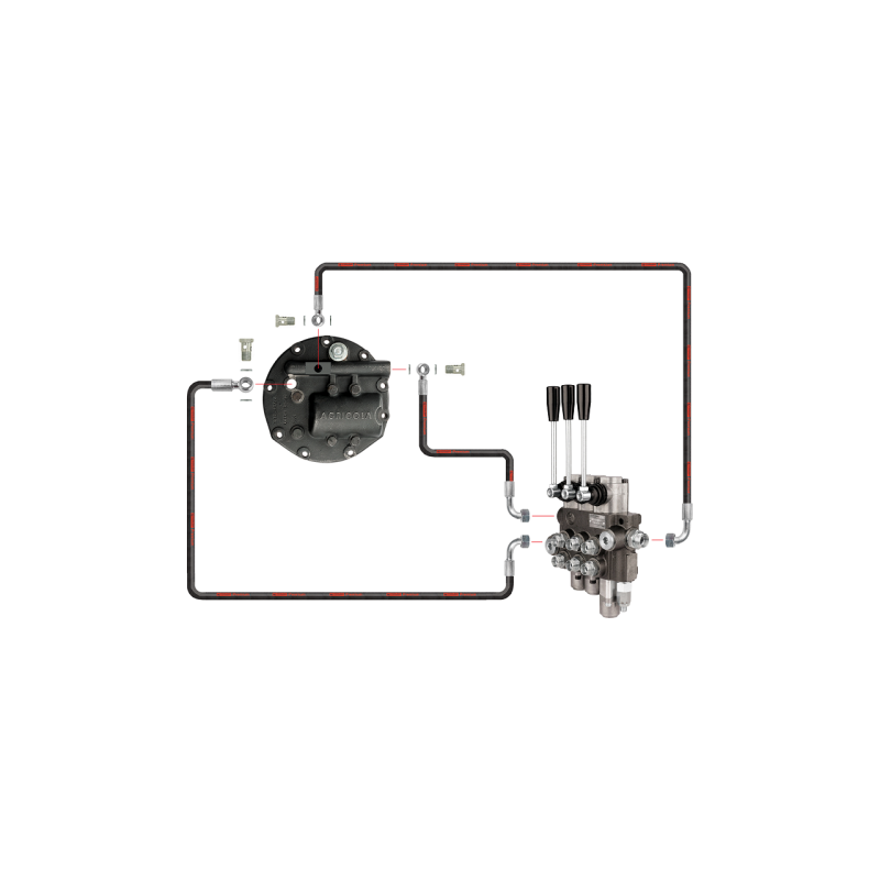 3 sekcijų hidraulinis skirstytuvas su viena plūduriuojančia sekcija, komplektuojamas su sustiprintu siurbliu ir naujo tipo dangt