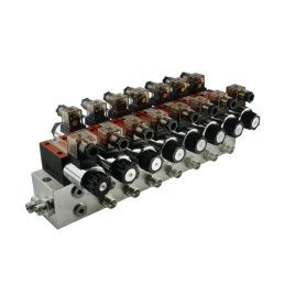 Hidraulinis skirstytuvas, 7 sekcijų blokas, tipas CETOP 03 NG6, valdomas elektra 230 V