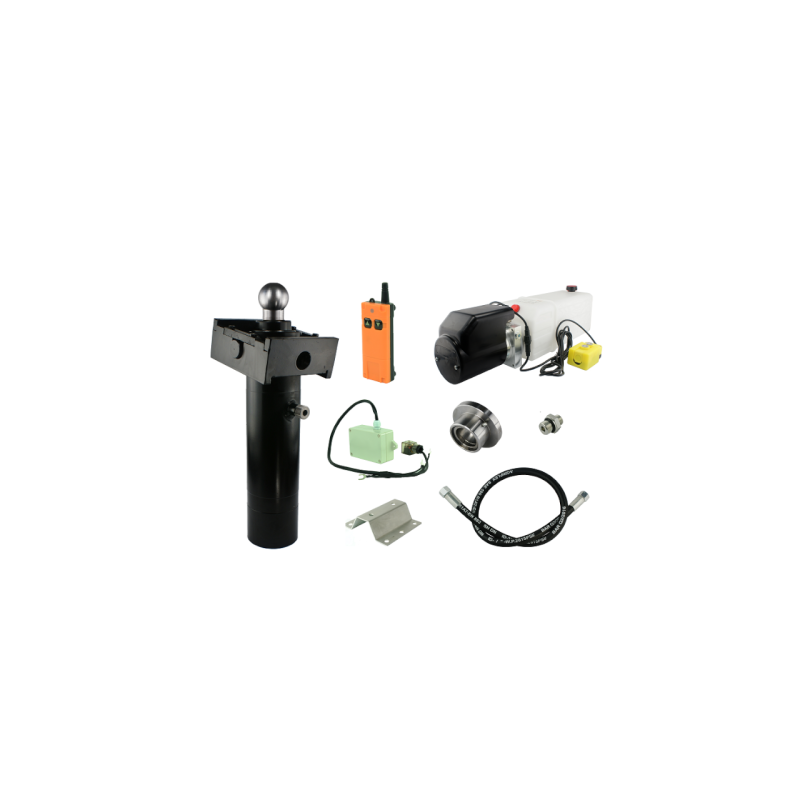 Savivarčio priekabos hidraulika. Vertimo komplektas: 12 V maitinimo šaltinis su belaidžiu valdymu + 520 eigų pavara, keliamoji g