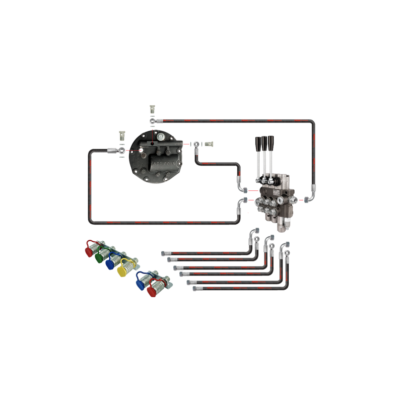 3 sekcijų hidraulinis skirstytuvas su plūduriuojančia sekcija, komplektuojamas su sustiprintu siurbliu ir naujo tipo dangteliu s