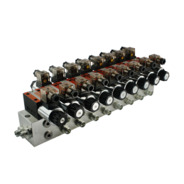 Hidraulinis skirstytuvas, 8 sekcijų blokas, tipas CETOP 03 NG6, valdomas elektra 24 V