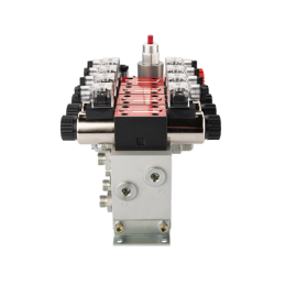 4 sekcijų 12 V hidraulinis skirstytuvo blokas, tipas Cetop 3 NG6, su proporciniu srauto reguliatoriumi, komplektuojamas su manom