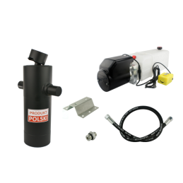 Savivarčio priekabos hidraulika. Vertimo komplektas: 24 V maitinimo šaltinis + 1200 eigų pavara, keliamoji galia iki 10 tonų.