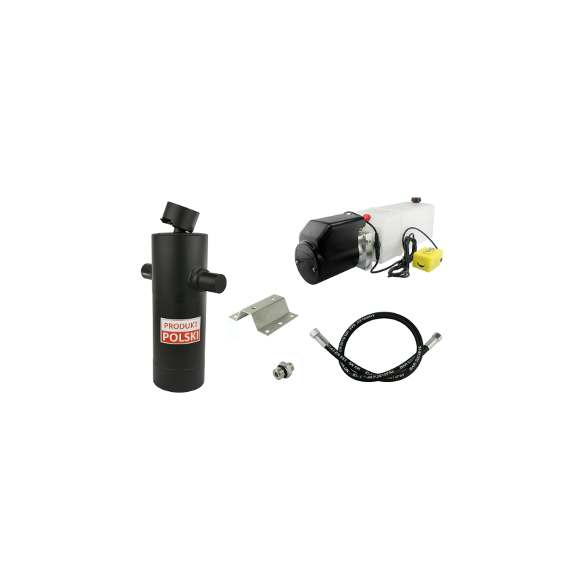 Savivarčio priekabos hidraulika. Vertimo komplektas: 24 V maitinimo šaltinis + 1200 eigų pavara, keliamoji galia iki 10 tonų.