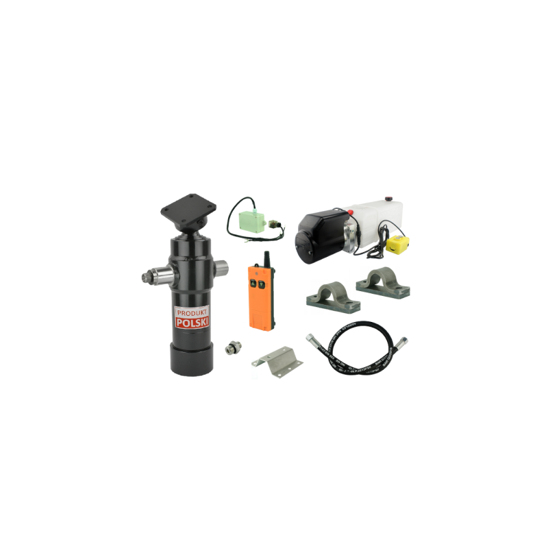 Savivarčio priekabos hidraulika. Vertimo komplektas: 24 V maitinimo šaltinis su belaidžiu valdymu + 700 eigų pavara, keliamoji g