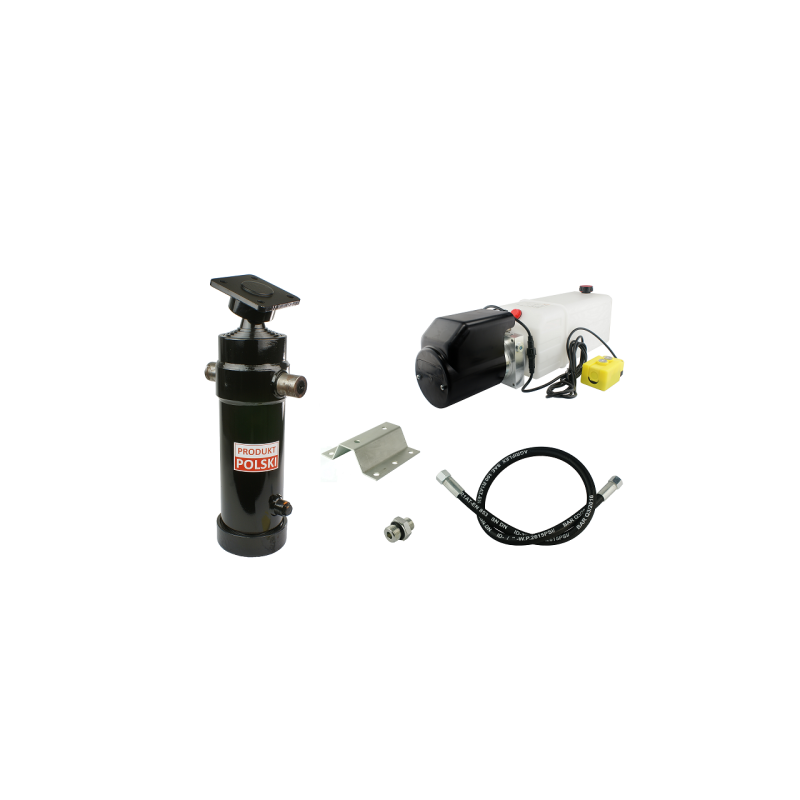 Savivarčio priekabos hidraulika. Vertimo komplektas: 12 V maitinimo šaltinis + 1300 eigų pavara, keliamoji galia iki 8 tonų.