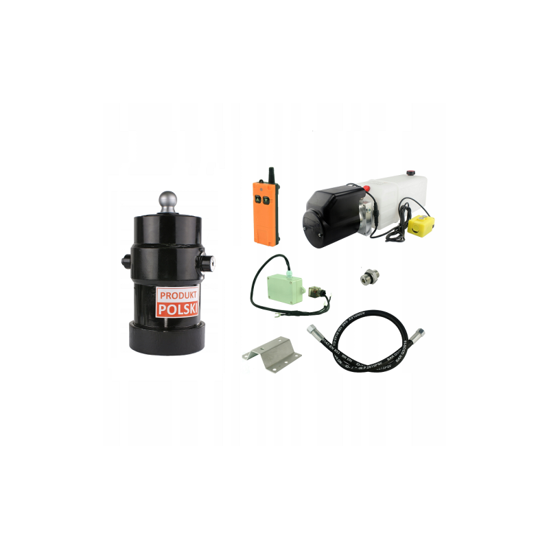 Savivarčio priekabos hidraulika. Vertimo komplektas: 12 V maitinimo šaltinis su belaidžiu valdymu + 750 eigų pavara, keliamoji g