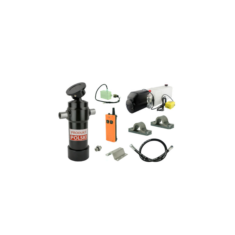 Savivarčio priekabos hidraulika. Vertimo komplektas: 12 V maitinimo šaltinis su belaidžiu valdymu + 910 eigų pavara, keliamoji g