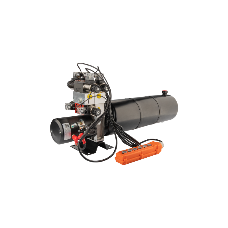 Pilnai sukomplektuotas mobilus hidraulinis agregatas 24V 2,2kW 2,5cm3 14L su trimis solenoidiniais vožtuvais