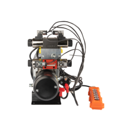 Pilnai sukomplektuotas mobilus hidraulinis agregatas 24V 2,2kW 2,5cm3 14L su trimis solenoidiniais vožtuvais
