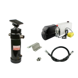 Savivarčio priekabos hidraulika. Vertimo komplektas: 24 V maitinimo šaltinis + 1300 eigų pavara, keliamoji galia iki 8 tonų.