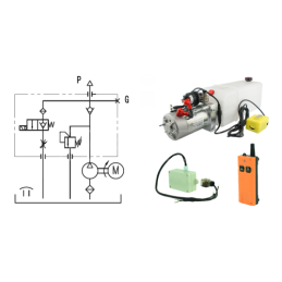 Savivarčio priekabos hidraulika. Vertimo komplektas: 24 V maitinimo šaltinis su belaidžiu valdymu + 750 eigų pavara, keliamoji g
