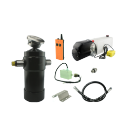 Savivarčio priekabos hidraulika. Vertimo komplektas: 12 V maitinimo šaltinis su belaidžiu valdymu + 1050 eigų pavara, keliamoji 