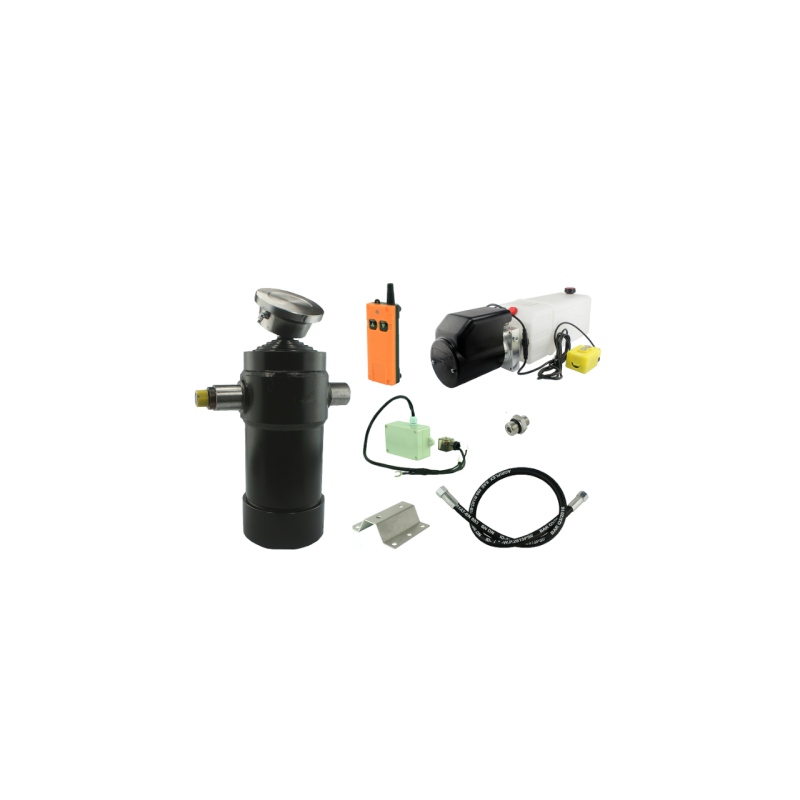 Savivarčio priekabos hidraulika. Vertimo komplektas: 12 V maitinimo šaltinis su belaidžiu valdymu + 1050 eigų pavara, keliamoji 