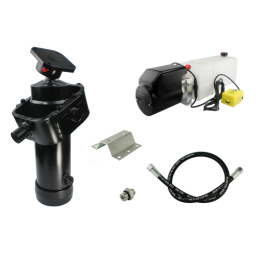 Savivarčio priekabos hidraulika. Vertimo komplektas: 12 V maitinimo šaltinis + atramos pavara, 1300 eigų, keliamoji galia iki 8 