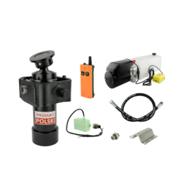 Savivarčio priekabos hidraulika. Vertimo komplektas: 24 V maitinimo šaltinis su belaidžiu valdymu + 910 eigų pavara, keliamoji g