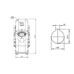 RT 500 pavarų dėžė barstytuvui, perdavimo skaičius 43,6:1