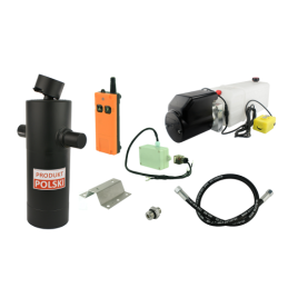 Savivarčio priekabos hidraulika. Vertimo komplektas: 24 V maitinimo šaltinis su belaidžiu valdymu + 1200 eigų pavara, keliamoji 