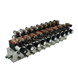 Hidraulinis skirstytuvas, 9 sekcijų blokas, tipas CETOP 03 NG6, valdomas elektra 230 V