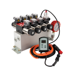 4 sekcijų 12 V hidraulinis skirstytuvo blokas, tipas Cetop 3 NG6, su proporcinio srauto reguliatoriumi, komplektuojamas su ARPWM