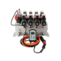 4 sekcijų 12 V hidraulinis skirstytuvo blokas, tipas Cetop 3 NG6, su proporcinio srauto reguliatoriumi, komplektuojamas su ARPWM