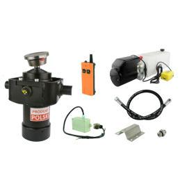 Savivarčio priekabos hidraulika, savivartis. Vertimo komplektas: 24 V maitinimo šaltinis su belaidžiu stovu + 1050 eigų pavara, 