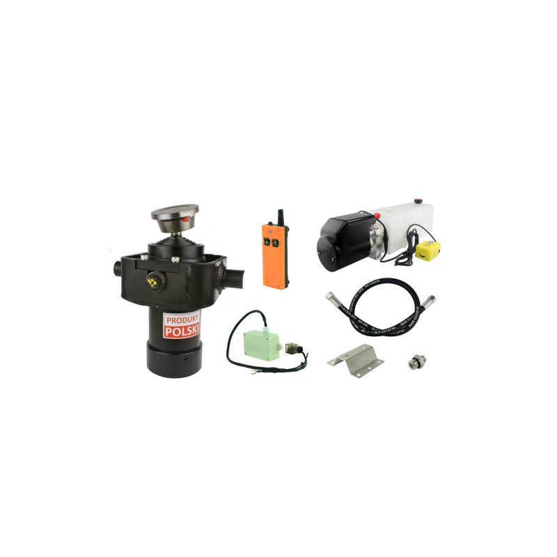 Savivarčio priekabos hidraulika, savivartis. Vertimo komplektas: 24 V maitinimo šaltinis su belaidžiu stovu + 1050 eigų pavara, 