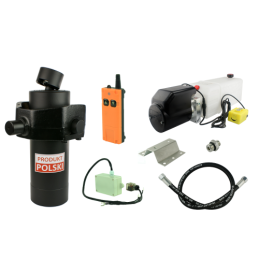 Savivarčio priekabos hidraulika. Vertimo komplektas: 12 V maitinimo šaltinis su belaidžiu valdymu + atramos pavara su 1200 eigų,