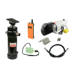 Savivarčio priekabos hidraulika. Vertimo komplektas: 12 V maitinimo šaltinis su belaidžiu valdymu + 1300 eigų pavara, keliamoji 