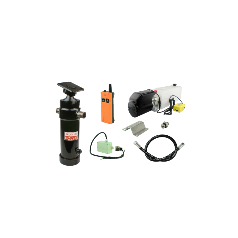 Savivarčio priekabos hidraulika. Vertimo komplektas: 24 V maitinimo šaltinis su belaidžiu valdymu + 1300 eigų pavara, keliamoji 